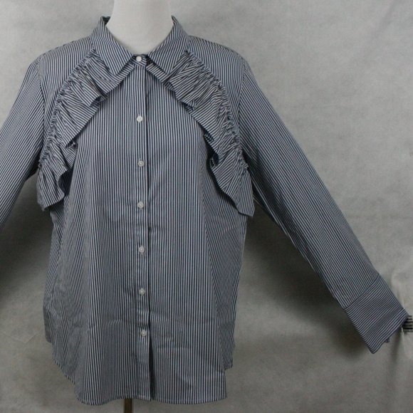 Kenneth Cole Ruffle Indigo Cotton Blouse SZ XL - Picture 2 of 12